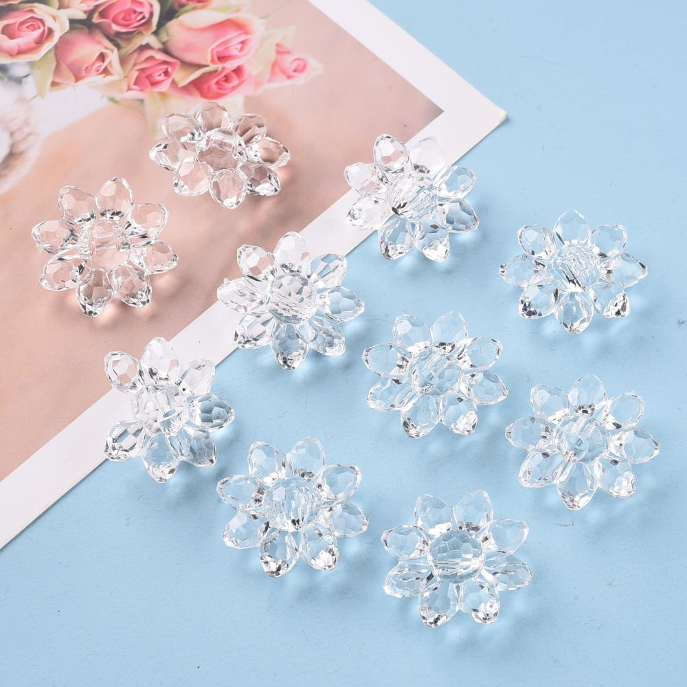 Transparent Acrylic Beads Faceted Flower Clear 29x12mm Hole: 3mm 200pcs/500g