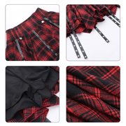 Aellinatey Dark Goth Women Checkered Pleated Ruffle Eyelets Bandages A Line Mini Skirt