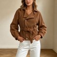 thumbnail image 2 of Enjoytime Cropped Jackets for Women Long Sleeve Notch Lapel Belted Short Trench Coat Fall Fashion Trendy Work Casual Outerwear, 2 of 7