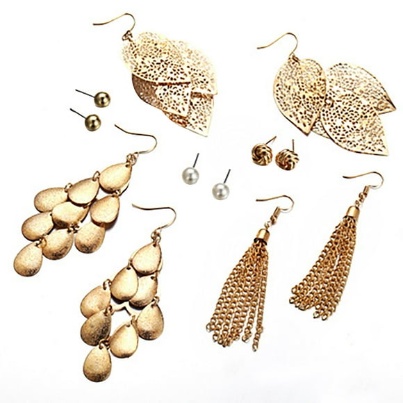Earrings for Women Plate Set Pearl 6 Pairs of Plate Pearl Earrings Set Hollow Leaf Woven Earrings Women