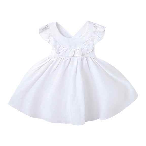 Toddler Girl Dresses Flutter Sleeve Tiered Swing A-Line Casual White Dress For Girls Birthday Girl Dress Rainbow Dress