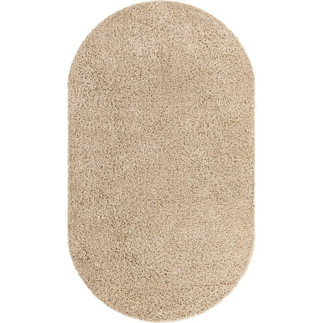 Unique Loom Everyday Shag Plush Area Rug 5' x 8' Oval in Taupe
