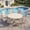 Sandshell Table-Sandshell Chairs, variant on VOXBIN Outdoor Patio Dining Set for 4 including 41 Inch Round Table with Umbrella Hole and Patio Swivel Chairs, Black Table and Blue Chairs