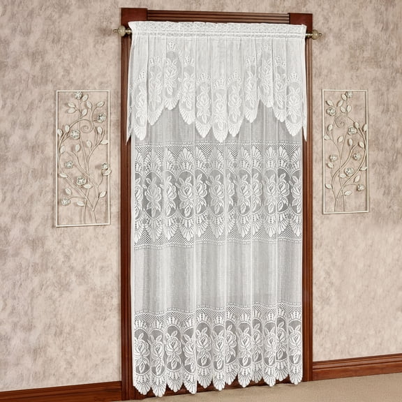 Adelina Floral Lace 84L All-In-One Window Panel with Attached 28L Scalloped Valance, White