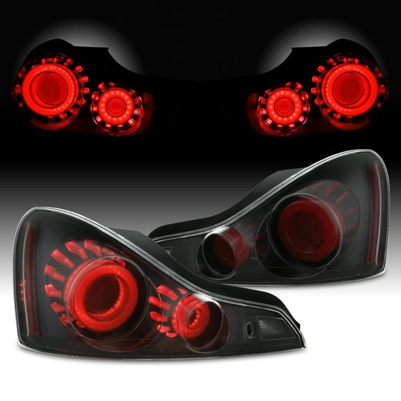 AKKON - [GTR Style] For 2008-2013 G37 / 14-15 Q60 Coupe 3D LED Light Tube Tail Lamps Black Smoke Housing Pair Assembly