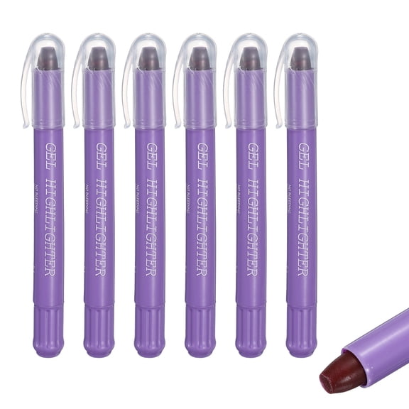 Purple Gel Highlighters, 6 Pack Gel High Lighters No Bleeds Highliters Pens Wax Crayon Neon Clear View Bright Marker Pen Twist Up Gel Stick Cute for Books Office Adults