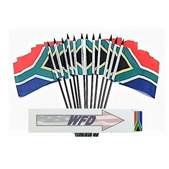 Pack of 12 4"x6" South Africa Miniature Office Desk & Little Table Flags, 1 Dozen 4"x 6" South African Small Mini Hand Waving Stick Flags
