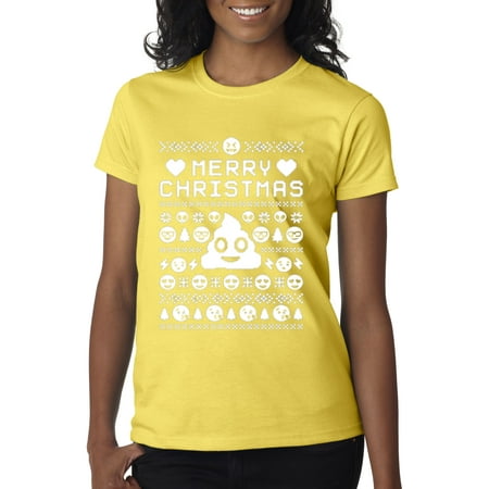 Emoji Merry Christmas Trendy USA 595 - Women's T-Shirt MERRY CHRISTMAS POOP EMOJI Small Daisy Yellow ()