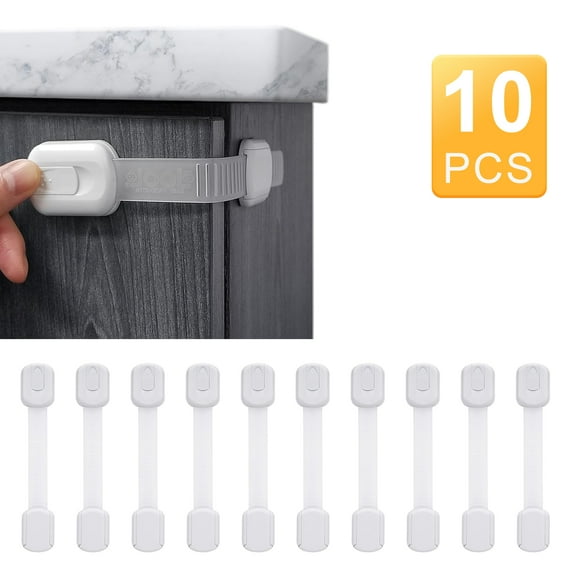 Child Safety Strap Locks (10 Pack) Baby Locks for Cabinets and Drawers, Toilet, Fridge & More. 3M Adhesive Pads. Easy Installation, No Drilling Required, White