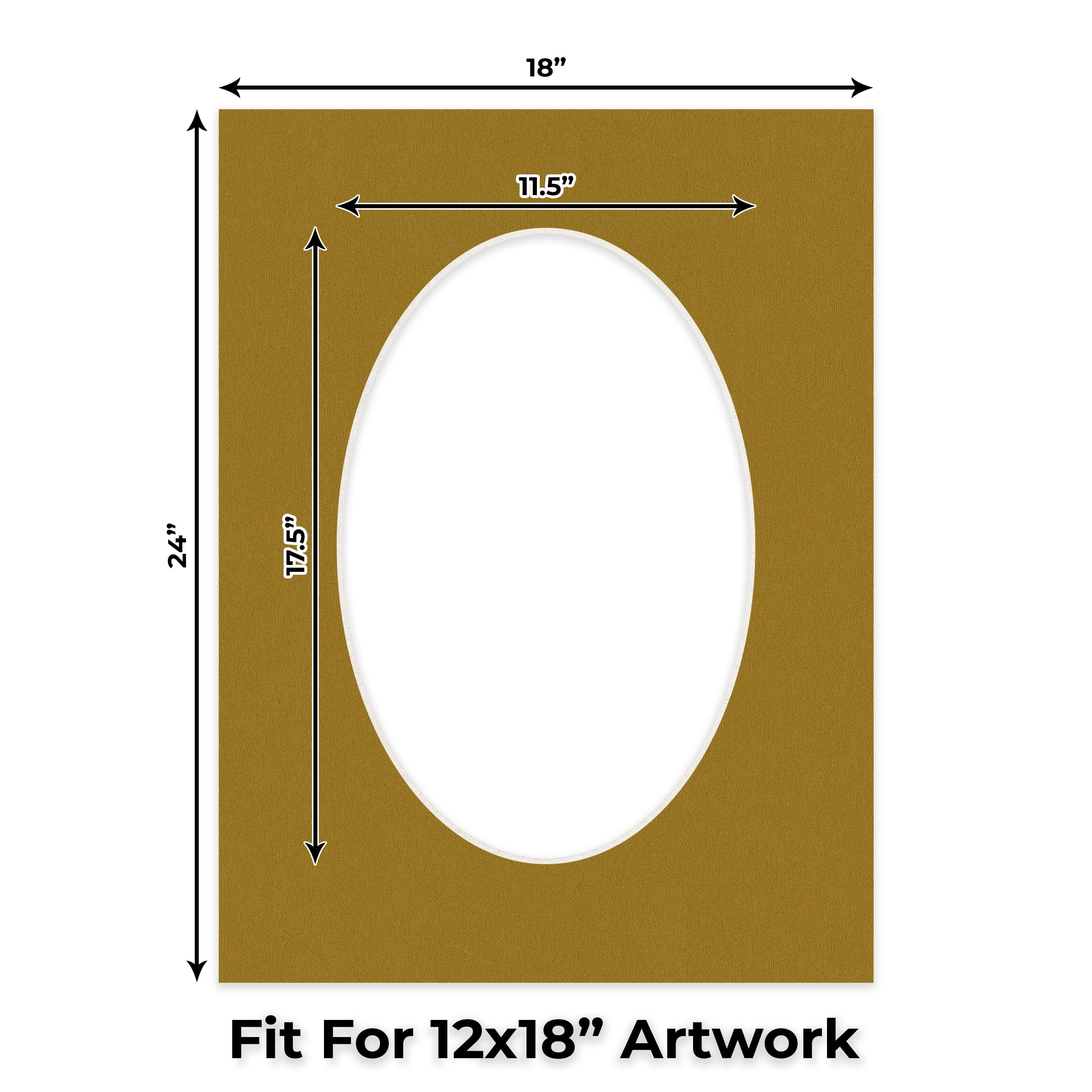 Metallic Gold Picture Frame Mat for 18x24 Frames - Oval Opening for 12x18 Photos - 1 Mat