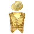 thumbnail image 3 of Xnihocha Kids Girls Boys Sequins Hip-Hop Jazz Dance Vest Shirt Waistcoat Jacket with Hat Set Costume Gold 14-15, 3 of 6