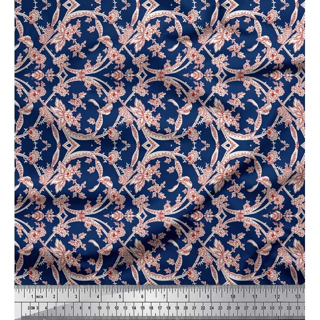 Soimoi Poly Georgette Tissu Feuilles & Tissu Imprimé Artistique Floral 1 Yard 52 Inch Wide