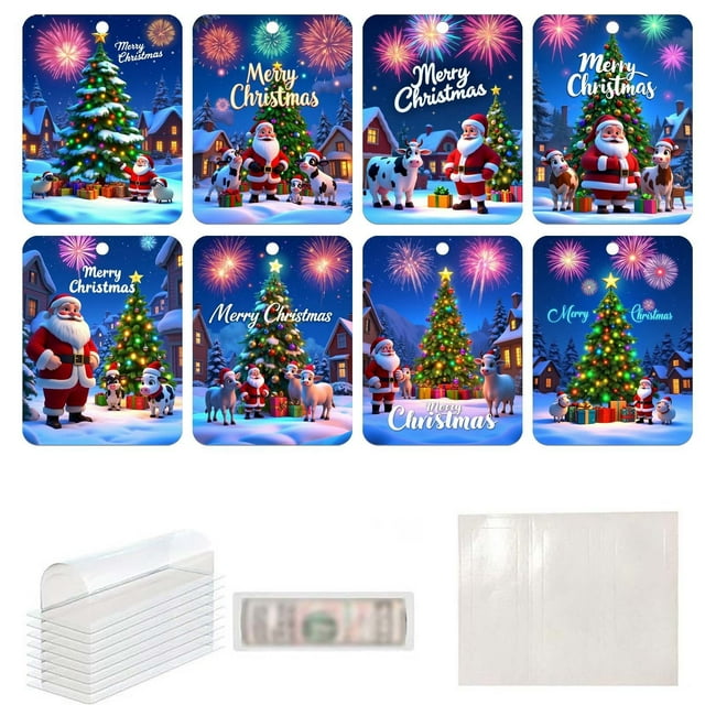 8PC Christmas Themed Card Wallets - Santa Snowflake Reindeer Pattern Leather Wallet with Card Slots & Coin Pocket | Holiday Gift Set