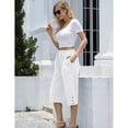thumbnail image 3 of Womens Cropped Pants Drawstring Waist Wide Leg Lightweight Comfort Capris Casual Vacation Trousers with Pockets, White, S, 3 of 9
