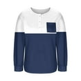 thumbnail image 3 of asjyhkr Womens Blouses Long Sleeve Button Lapel Pullover Color Block Fashion Breathable Casual Vacation Gym Workout Tops with Pocket, 3 of 7