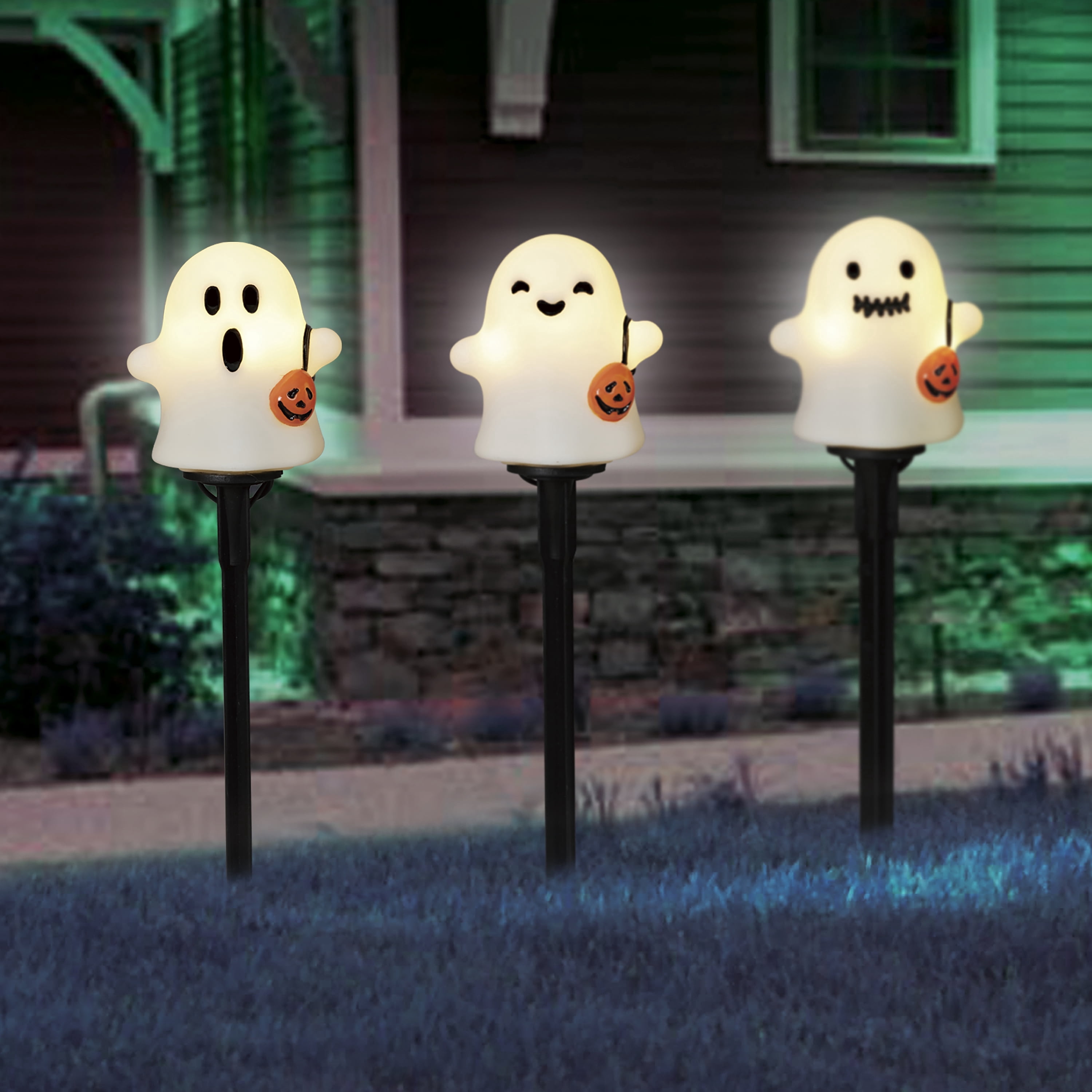 Outdoor LED Ghost Pathmarkers, White, 3', 3 Count, Halloween by Way To Celebrate