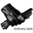 thumbnail image 2 of Guantes de cuero cálidos de invierno para hombre, con forro polar y pantalla táctil, gruesos, para conducir esquís al aire libre, guantes para andar en motocicleta y coches eléctricos, 2 of 4
