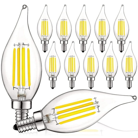 Luxrite 5W E12 Vintage Candelabra LED Dimmable Light Bulbs, 60W Equivalent 4000K Cool White, 550 Lumens, Flame Tip, 12-Pack