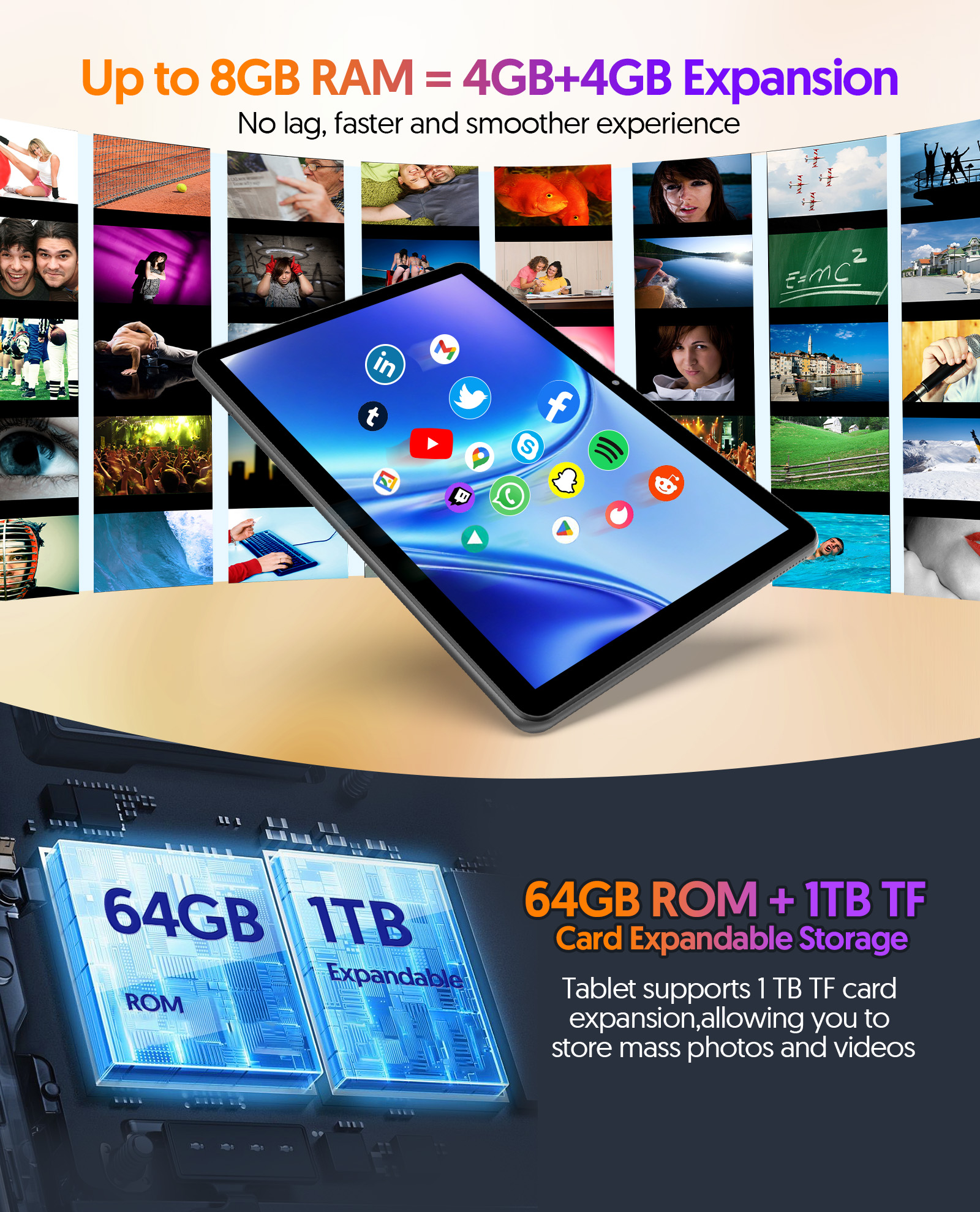 Android 14 Tablet, 10.1 Inch Android Tablet with Octa-core Processor,8GB+64GB Storage 1TB Expansion,6000mAh Battery,5G WiFi6,2+8MP Dual Camera 2 in 1 Tablets Kit with Keyboard, Mouse,Pen,Case,Gray