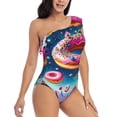 thumbnail image 3 of Cauagu Starry Sky Colorful Donut Print Women's Sexy One Piece Swimsuits One Shoulder Ruffle Tummy Control Bathing Suit Slimming Swimwear-X-Large, 3 of 6