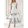 thumbnail image 3 of PRETTYGARDEN Boho Dresses for Women Summer Spring Casual Floral Short Sleeve V Neck Maxi Elastic Waist Dress Pockets, 3 of 10