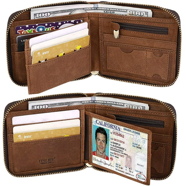 Large Zipped Men's Leather Wallet with RFID Protection