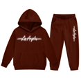 thumbnail image 5 of RUTAYY Boys 2 Piece Set City Graphic Long Sleeve Pullover Hoodie Jogger Pants Cozy Hooded Tracksuit Casual Everyday Wear, Brown, 5 of 6