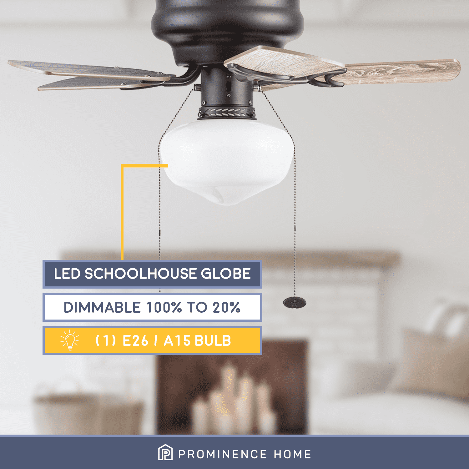 Prominence Home Hero 28" Bronze Flushmount Ceiling Fan with Light, 5 Blades, Pull Chains & Reverse Airflow
