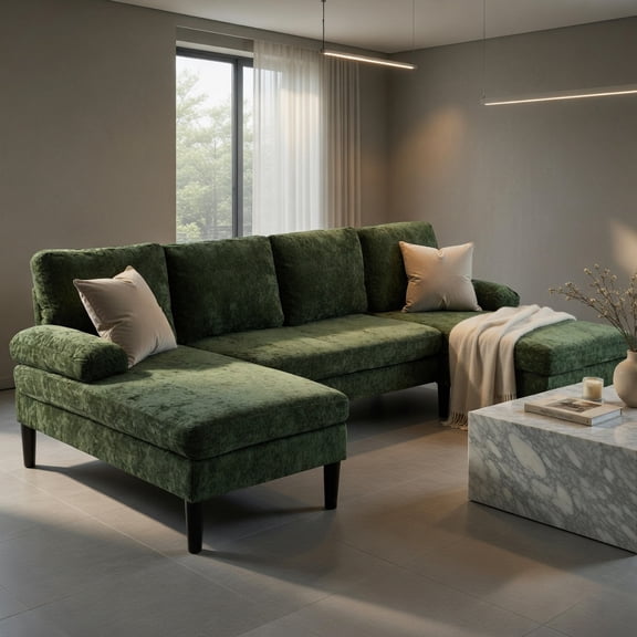Hommoo U-Shaped Sectional Sofa with Dual Chaise Lounge, Chenille Fabric Living Room Couch for 5-6 People, 1000 lb Weight Capacity, Green