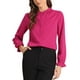 thumbnail image 1 of Blusa de manga larga con cuello de pie y botones de Allegra K para mujer con volantes en color rosa intenso, 1 of 6