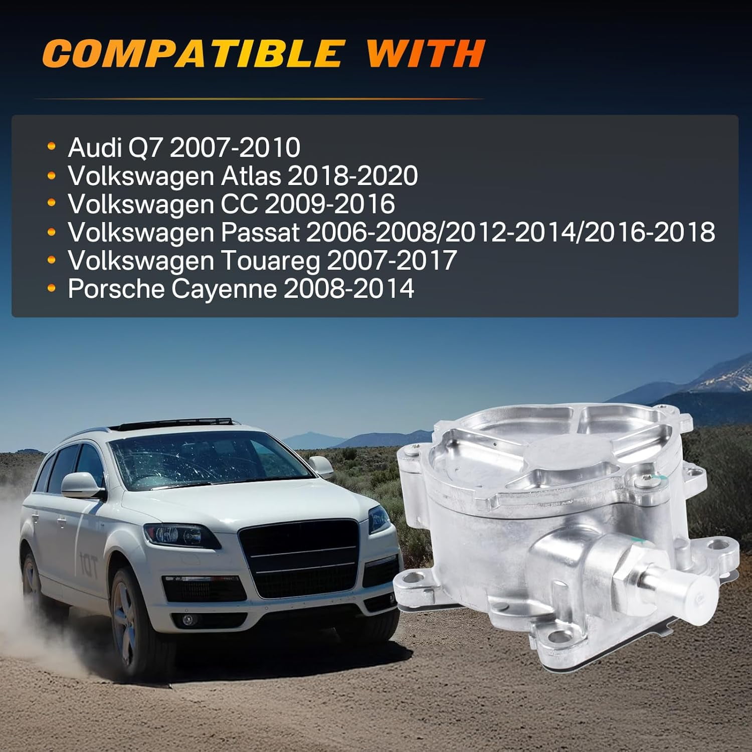 Brake Booster Vacuum Pump Compatible with 2008-2010 Audi Q7, 2008-2018 Volkswagen VW Atlas CC Passat Touareg, 2008-2018 Porsche Cayenne 958 3.6L V6 Replace 03H145100C