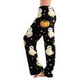 thumbnail image 2 of Women's Drawstring Halloween Pajama Pants Bat Print Elastic Waist Wide Leg Loose Casual Lounge Trousers for Fall Sleepwear Daily Comfort Multicolor 2XL, 2 of 7