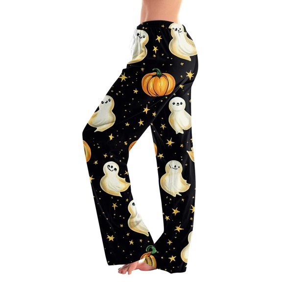 Garbnen Halloween Pajama Pants Ghost Print Woman Lounge Pants Comfy Cute Elastic Waist Fall Winter Wide Leg Sleep Pants Women XXL