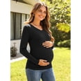 thumbnail image 3 of Women's Long Sleeve Maternity Tops Shirts V Neck Pregnancy Clothes 3-Pack, 3 of 7