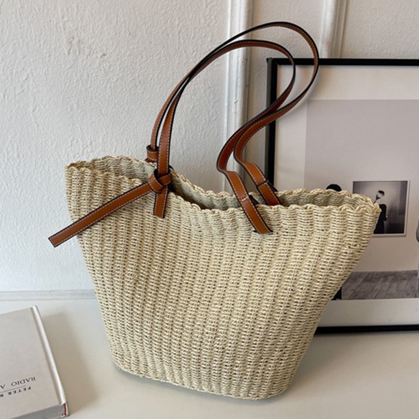 Bolso de mano para mujer Bolso de viaje femenino simple de paja de moda (beige)