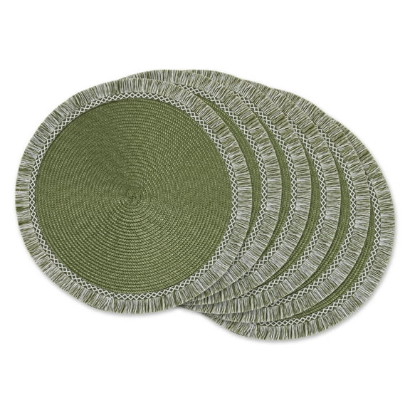 DII Sage Green Round Fringed Placemat Set of 6 Round 14.75