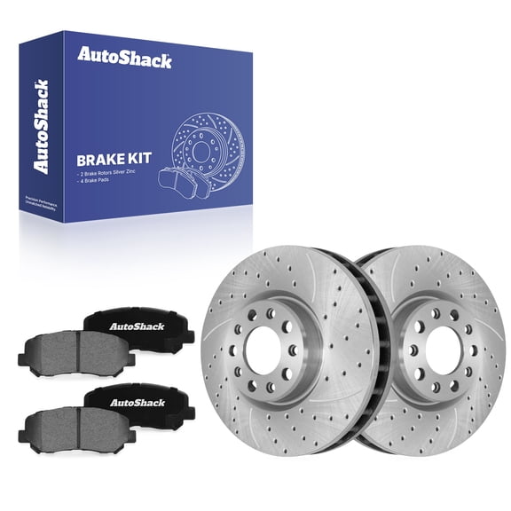 AutoShack Front Vented Drilled & Slotted Silver Zinc Coated Brake Rotors   Ceramic Pads 6-PC Brake Kit Replacement for 2013-2016 Dodge Dart 2015-2016 Chrysler 200 SilverShield Pro 12.01" (305 mm)