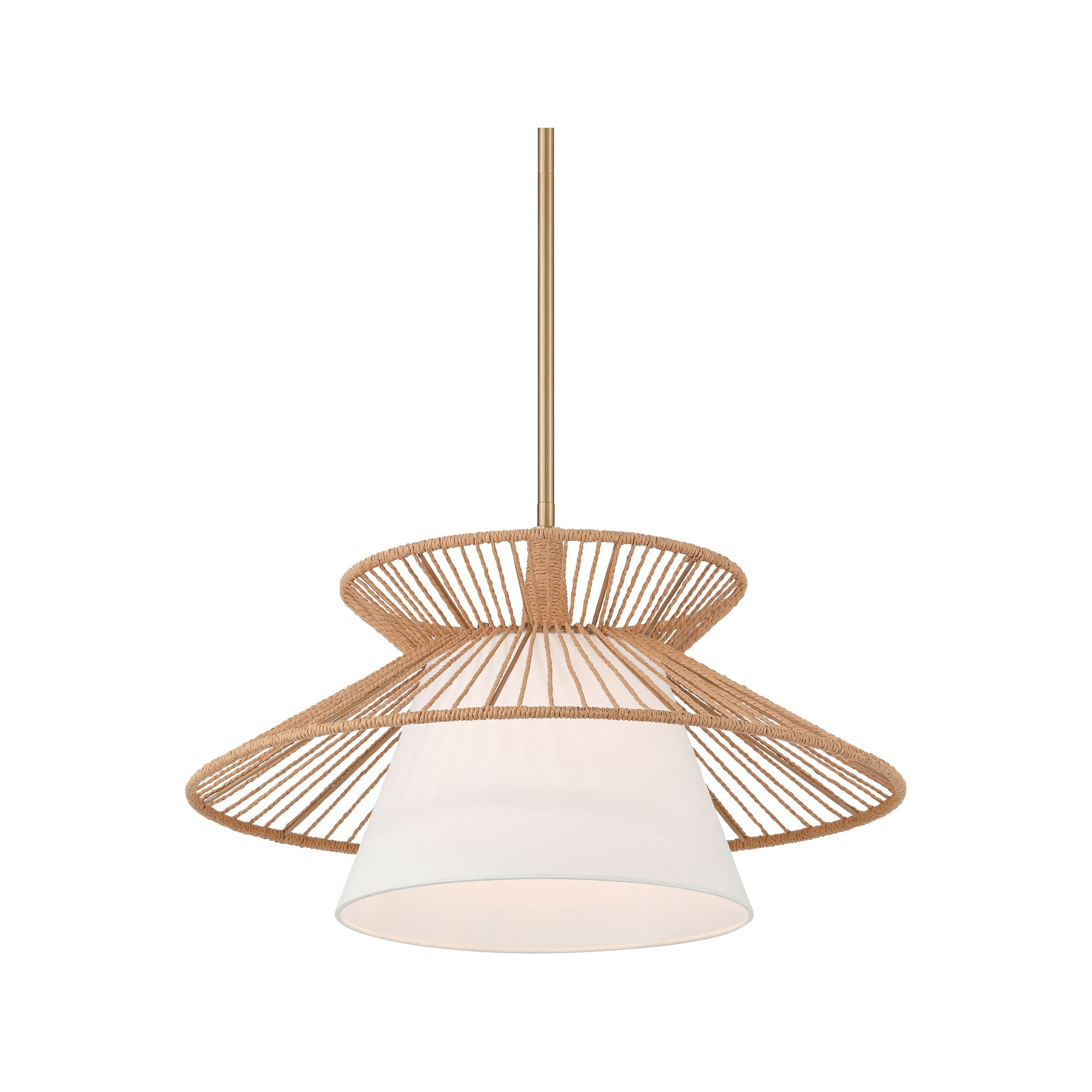Possini Euro Design Aire 24" Mid Century Modern Pendant Chandelier Ceiling Light Fixture Dining Room Over Table Gold Finish Rope Fabric
