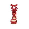 thumbnail image 2 of BLISSFUL STEP Women's Lace Up Platform Block Heel Sandals Red 7, 2 of 8