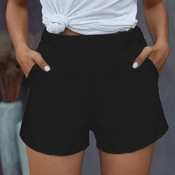 Augper Womens Athletic High Waist Shorts Summer Casual Plus Size Elastic Cotton Comfy Short with Pockets