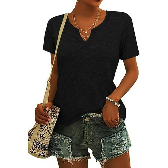 Cagogo Women's Summer Tops T-Shirts Under $5 Loose Fit Short Sleeve Tunics Solid Color V Neck Spring T Shirts Mothers Day Gifts for Grandma