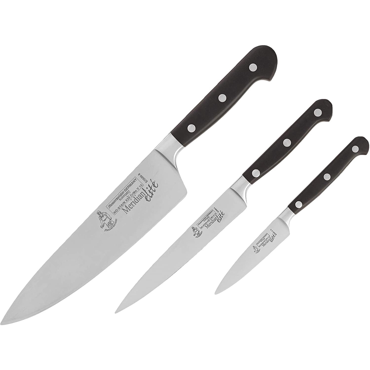 Messermeister Meridian Elite Professional Sharp 3 Piece Kitchen Knife Set Trio