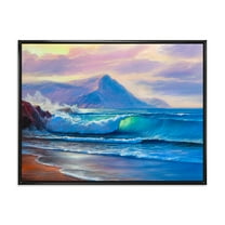 Designart 'Blue Waves Breaking At The Beach Landscape I' Nautical & Coastal Framed Canvas Wall Art Print