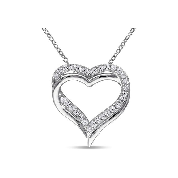 5/8 Carat (Ctw) Lab-Created White Sapphire Heart Pendant Necklace in Sterling Silver With Chain