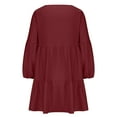 thumbnail image 5 of Dyegold Shift Dress For Women Long Sleeve Ruffle Hem Tunic Dresses 2023 Fall Casual Loose V Neck Short Mini Swing Dresses, 5 of 6