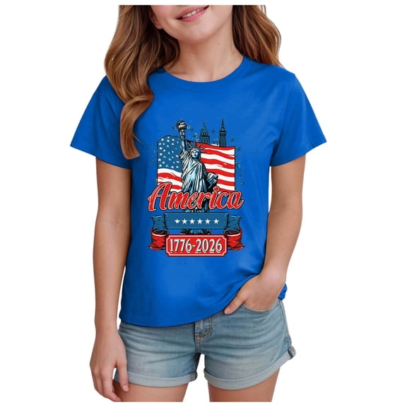 Zshosam Girls USA Shirt Kids 250 Years American 250th Anniversary USA Us Flag 4th of July T-Shirt Size 7T 8T,(Blue 7-8 Years)