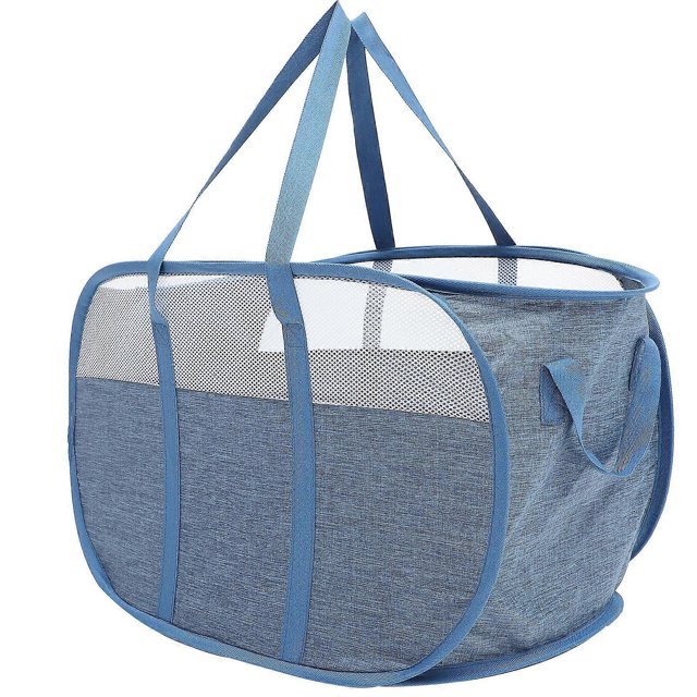 Collapsible Laundry Hamper with Handles for Storage Use Dark Blue Cationic Cloth 27.5x16x31.5 inches
