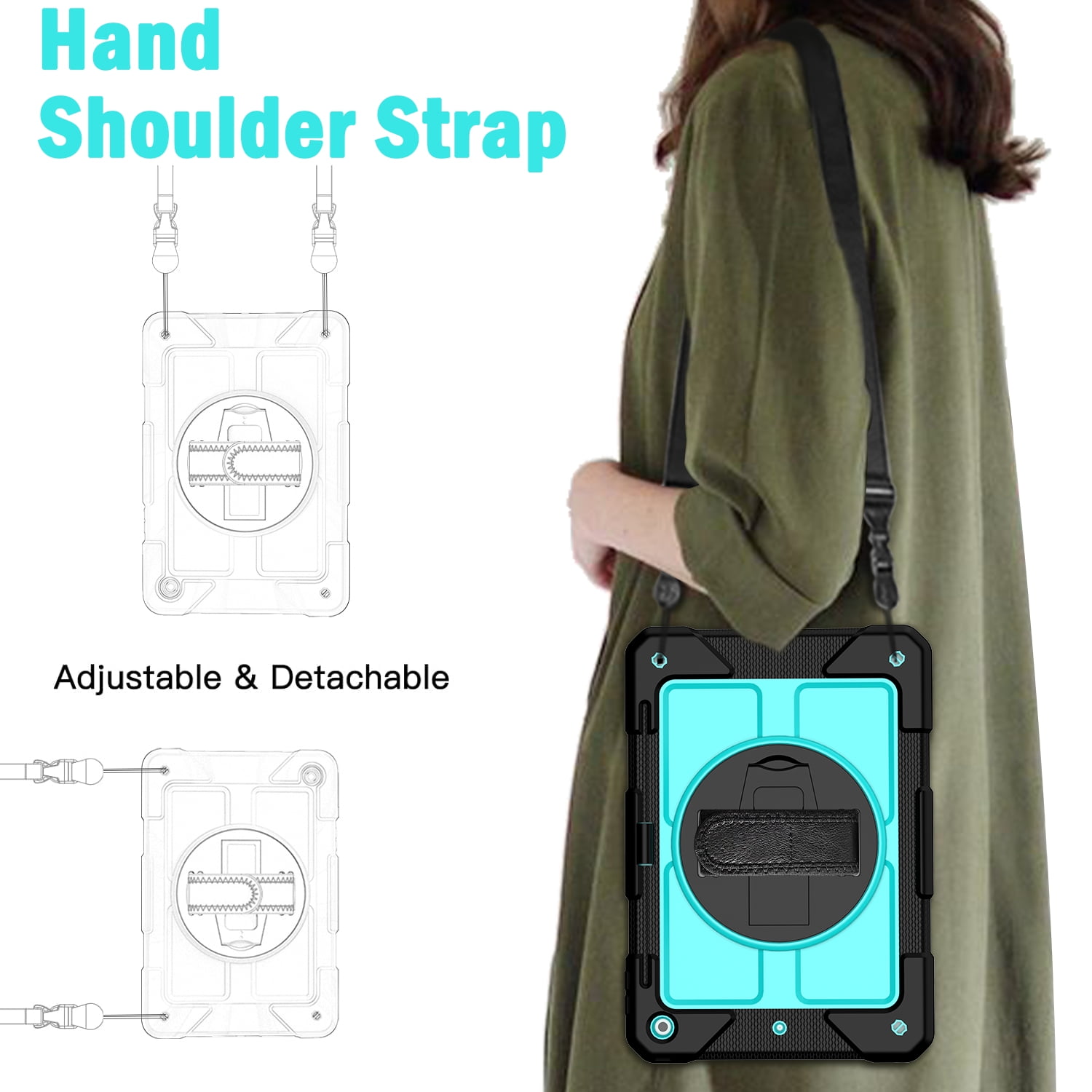BMOUO iPad 9th Generation Case, iPad 8th/7th Generation Case, iPad 10.2 Case,Hybrid Shockproof [360 Rotating Stand] [Hand Strap] [Pencil Holder] Kids Case for New iPad 10.2" 2021/2020/2019, Sky Blue