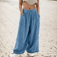 thumbnail image 2 of Womens Baggy Utility Pants Summer High Waisted Wide Leg Cargo Pants With Pockets Summer Daily Female Trousers Blue M, 2 of 7