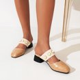thumbnail image 4 of KBODIU Women's Sandals, Women Orthopedic Sandals with Arch Support Pearl Slip-on Sandals Square Mid Heel Round Toe Casual Plaid Slippers Summer Beach Sandals Wedge Shoes Beige 35, 4 of 5